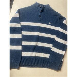 Chaps Sweater Mens XL Pullover Blue White Striped 1/4 Button Long Sleeve Cotton